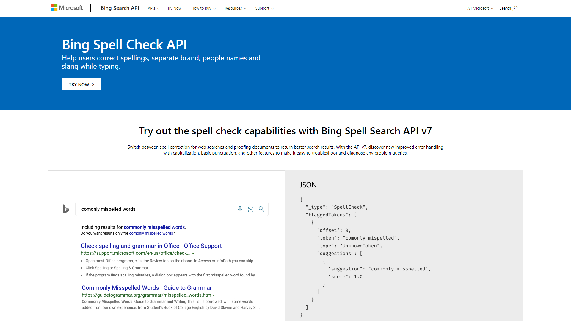 Thumbnail of Microsoft Bing Spell Check API